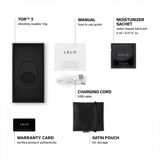 Ерекційне кільце з вібрацією LELO Tor 3 Black, керування зі смартфона Ерекційне кільце з вібрацією LELO Tor 3 Black, керування зі смартфона
