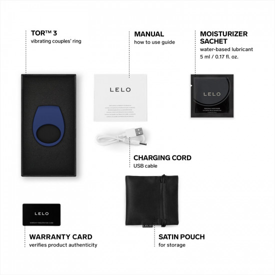 Ерекційне кільце з вібрацією LELO Tor 3 Base Blue, керування зі смартфона Ерекційне кільце з вібрацією LELO Tor 3 Base Blue, керування зі смартфона