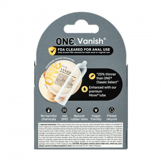 Презервативи ONE Vanish Hyperthin 3 шт, картонна коробка Презервативи ONE Vanish Hyperthin 3 шт, картонна коробка