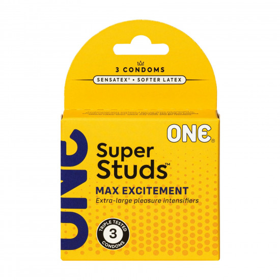 Презервативи ONE Super Studs 3 шт, картонна коробка Презервативи ONE Super Studs 3 шт, картонна коробка
