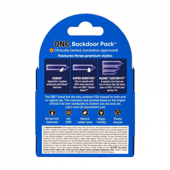 Презервативи ONE Backdoor 3 шт, картонна коробка Презервативи ONE Backdoor 3 шт, картонна коробка