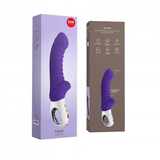 Вібратор для точки G Fun Factory TIGER violet, ребристий, підходить для анальної стимуляції Вібратор для точки G Fun Factory TIGER violet, ребристий, підходить для анальної стимуляції