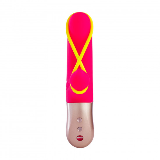 Мінівібратор-кролик зі стимулювальною стрічкою Fun Factory AMORINO pink/neon yellow, стрічка знімна Мінівібратор-кролик зі стимулювальною стрічкою Fun Factory AMORINO pink/neon yellow, стрічка знімна