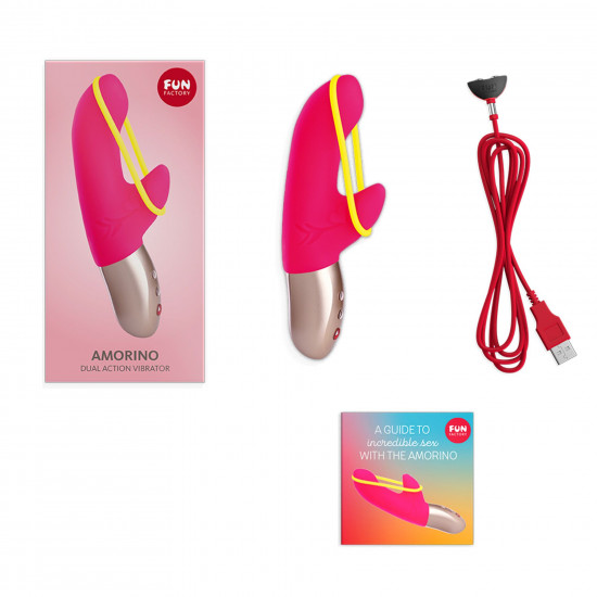 Мінівібратор-кролик зі стимулювальною стрічкою Fun Factory AMORINO pink/neon yellow, стрічка знімна Мінівібратор-кролик зі стимулювальною стрічкою Fun Factory AMORINO pink/neon yellow, стрічка знімна