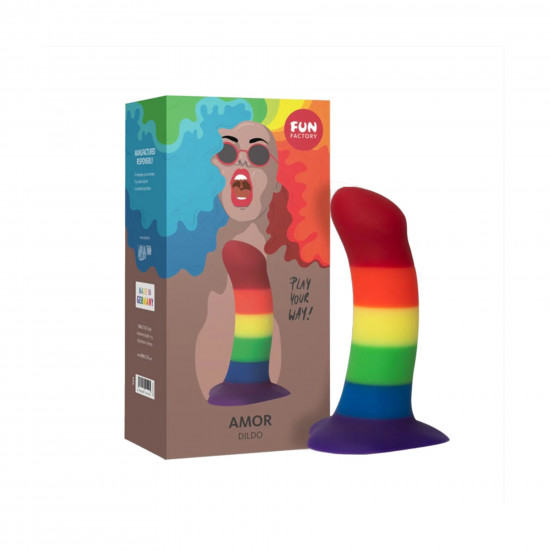 Фалоімітатор Fun Factory AMOR, райдужний, довжина 14,6 см, діаметр 3,7 см, вигнутий Фалоімітатор Fun Factory AMOR, райдужний, довжина 14,6 см, діаметр 3,7 см, вигнутий