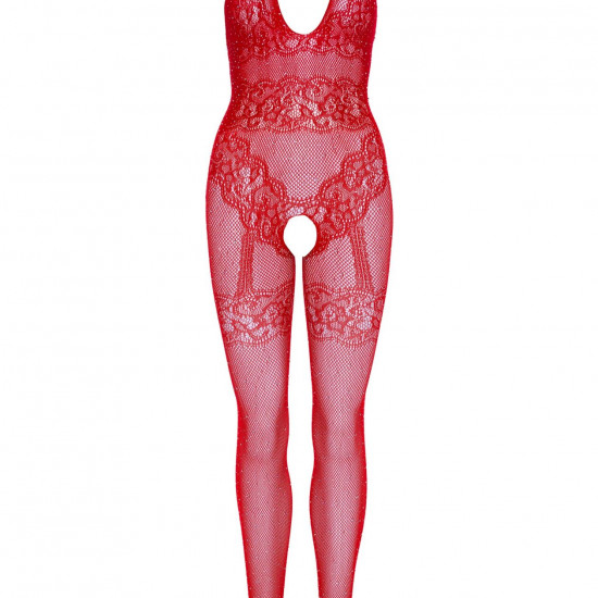 Бодістокінг Leg Avenue Rhinestone Lace and Net Bodystocking Red One Size Бодістокінг Leg Avenue Rhinestone Lace and Net Bodystocking Red One Size