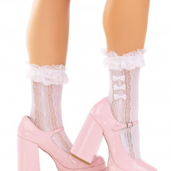 Шкарпетки ажурні з рюшами Leg Avenue Mini Bow Lace Anklet White