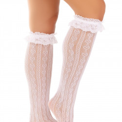 Шкарпетки ажурні з рюшами Leg Avenue Sweetheart Ruffle Cuff Knee Highs White, високі