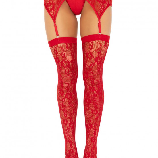 Панчохи Leg Avenue Leg Avenue Lace thigh highs & garterbelt Red One Size Панчохи Leg Avenue Leg Avenue Lace thigh highs & garterbelt Red One Size