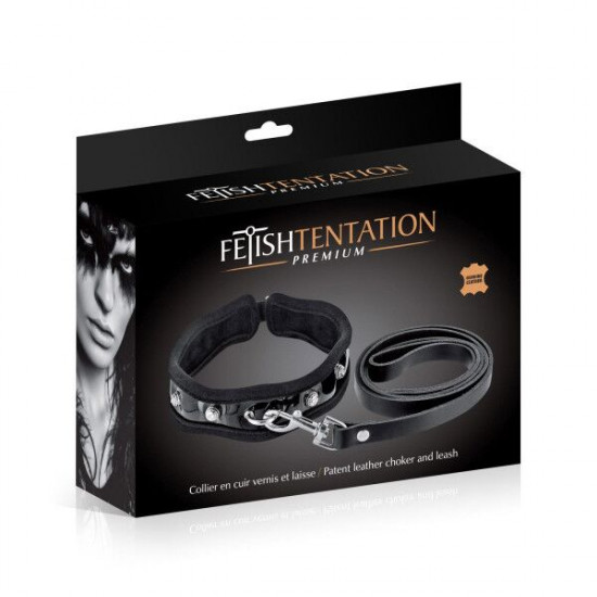 Повідець Fetish Tentation Premium Patent leather chocker and leash Повідець Fetish Tentation Premium Patent leather chocker and leash