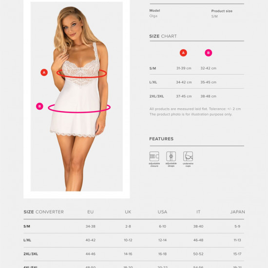 (SALE) Сорочка Obsessive Amor Blanco underwire chemise & thong white S/M (SALE) Сорочка Obsessive Amor Blanco underwire chemise & thong white S/M