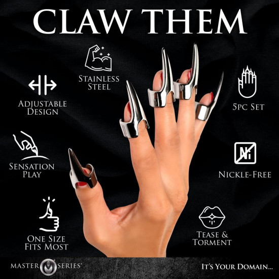 Набір кілець з кігтями Master Series Five-Piece Sensation Claw Rings - Silver Набір кілець з кігтями Master Series Five-Piece Sensation Claw Rings - Silver