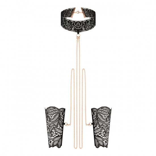 Мереживні наручники та комір Rosy Gold - Lace Cuffs and Collar - Black Мереживні наручники та комір Rosy Gold - Lace Cuffs and Collar - Black