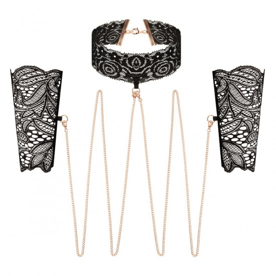 Мереживні наручники та комір Rosy Gold - Lace Cuffs and Collar - Black Мереживні наручники та комір Rosy Gold - Lace Cuffs and Collar - Black