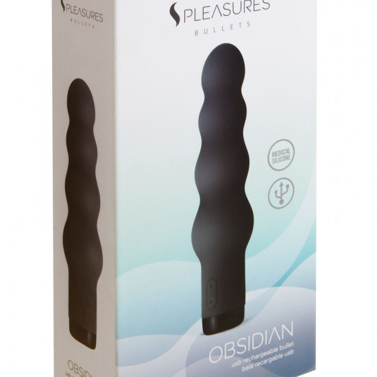 Вібратор S Pleasures Bullets Obsidian, чорний, у вигляді ряду кульок, 10 режимів, діаметр 4 см